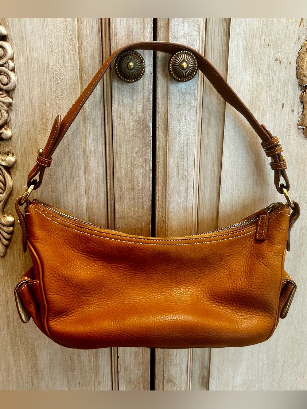 Ralph Lauren Cognac Leather Shoulder Hobo Bag